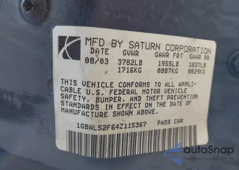 2004 Saturn Ion 3 z USA, uszkodzony, nr VIN 1G8AL52F64Z115367